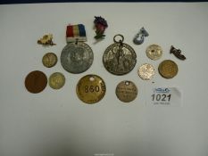 A quantity of miscellanea to include; miners token, Police token, coins, medals, etc.