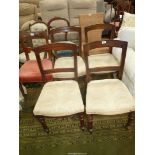 A set of circa 1900 Mahogany framed Dining Chairs having turned front legs and scratch moulded