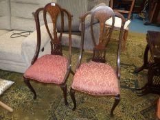 A pair of stylish Mahogany framed Side Chairs of Art Nouveau design with nicely detailed marquetry
