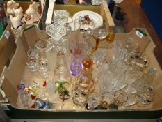 A quantity of glass including sherry glasses with hunting scenes, wine decanter with hunting scene,