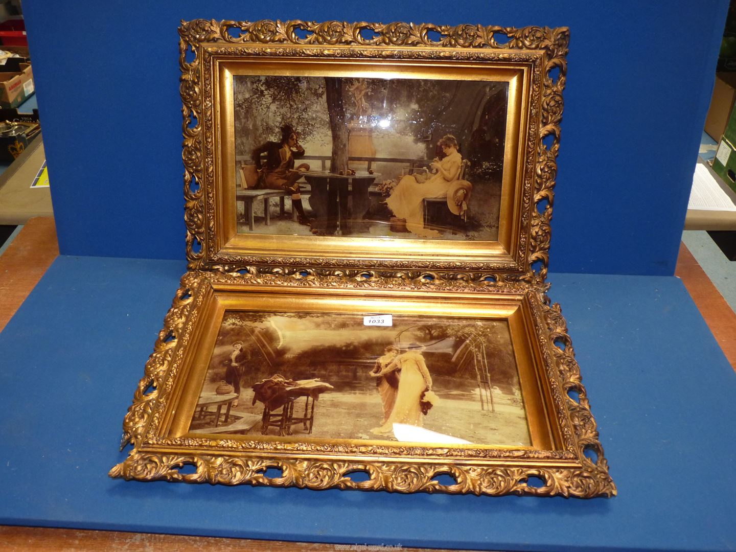 A pair of Victorian Crystoleums of garden scenes, one frame a/f, each 21 1/2'' x 15''.