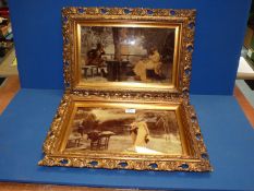 A pair of Victorian Crystoleums of garden scenes, one frame a/f, each 21 1/2'' x 15''.