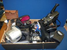 A large quantity of cameras to include; Panasonic MC20 VHS movie camera, Brownie Model C,