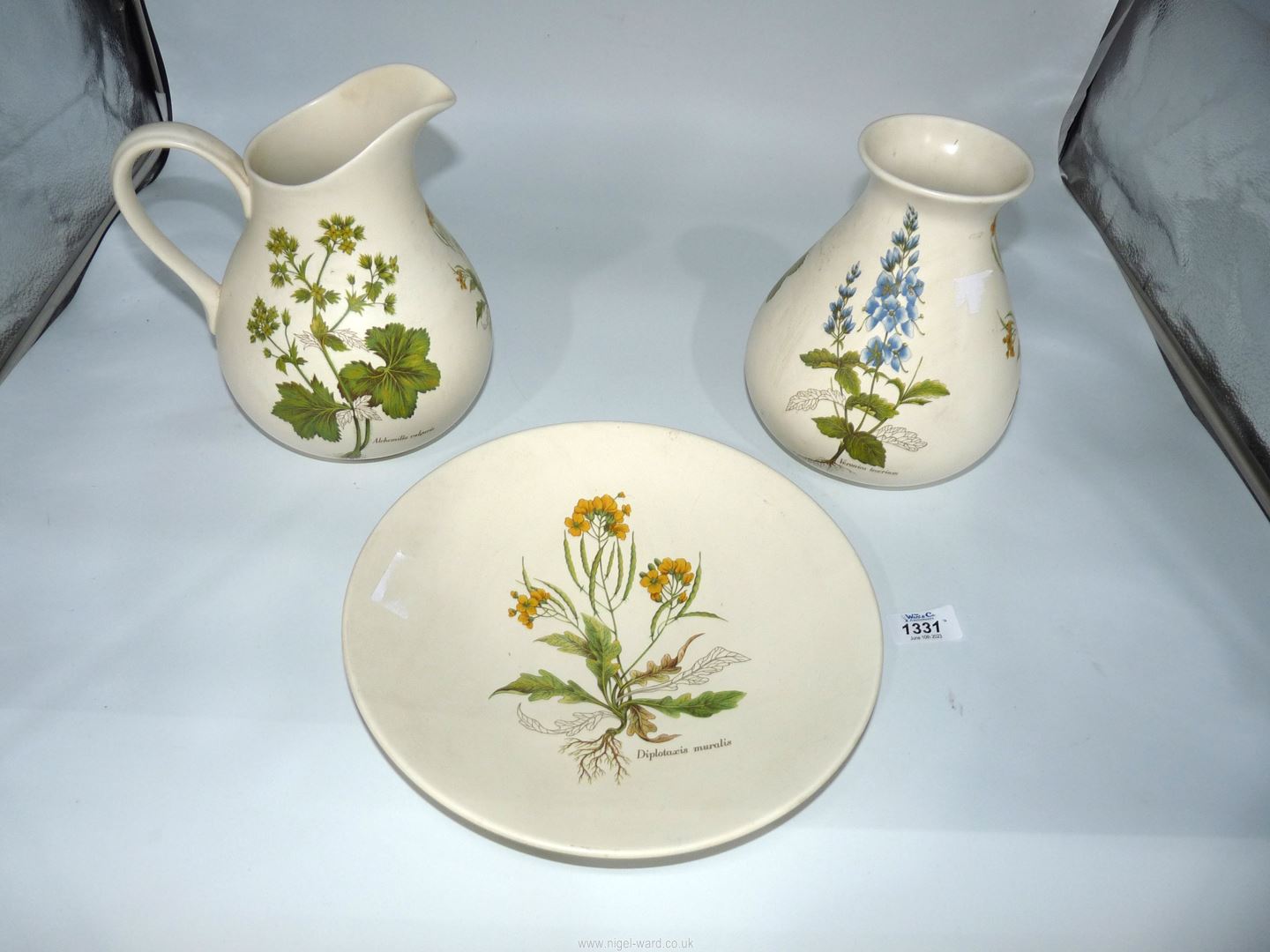 A Poole 'Country Lane' jug, vase and shallow dish.