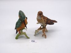A Goebel Kingfisher and Song Thrush (repair to beak), the tallest 6 1/4" high.