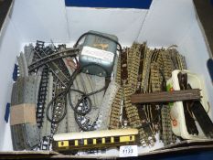 A box of OO Gauge track, mostly Hornby Dublo 3 rail with some extra 2 rail,