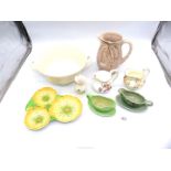 A small quantity of china including Clarice Cliff, Newport pottery sauce boat and saucer,