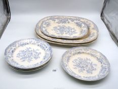 A quantity of blue and white 'Asiatic Pheasants' to include two large meat plates,