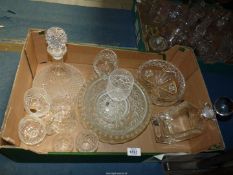 A quantity of glass including crystal brandy glasses, fruit bowls, decanters,