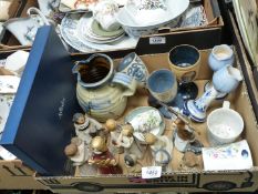A quantity of china including; Studio Pottery goblets and jug, Delft tulip shaped candlesticks,