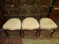Three 19th c Mahogany framed Side Chairs having art nouveau style cross-splats,