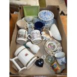 A quantity of china to include; a Mayer lidded soap dish, blue & white plate,