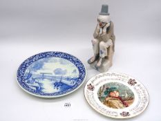 A Casades Clown, Delft plate and a Royal Doulton 1985 Christmas plate.