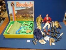 Two Action Man figures with accessories to include; boots, gloves, coats, rifles, etc.