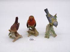 Three Goebel Birds - Robin, Wren and Blue Tit, tallest one 6" high.