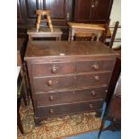 A 19th c Oak Chest of three long and two short Drawers having turned wood handles and standing on