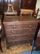 A 19th c Oak Chest of three long and two short Drawers having turned wood handles and standing on