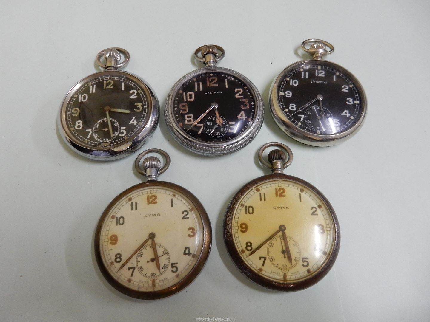 Five crown wound Pocket Watches with inset second hands,