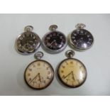 Five crown wound Pocket Watches with inset second hands,