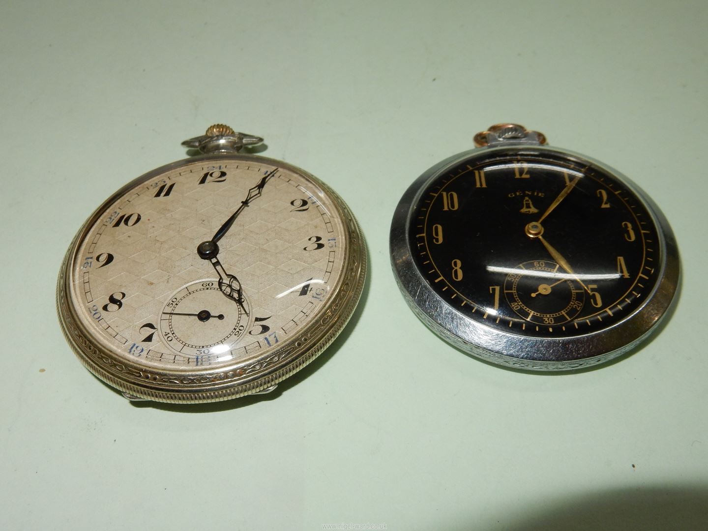 Two thin Pocket Watches having Arabic numerals and inset second hands, - Image 3 of 6