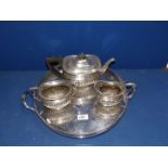 A plated three piece Teaset and Kingsway galleried tray.