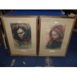 A pair of framed and mounted Pietro Annigoni Prints of young ladies. 21 1/2" x 29 1/4".