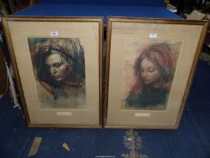 A pair of framed and mounted Pietro Annigoni Prints of young ladies. 21 1/2" x 29 1/4".