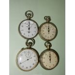 Four stop watches - three running at time of cataloguing but glass to two loose,