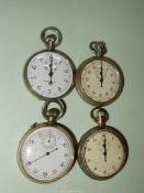 Four stop watches - three running at time of cataloguing but glass to two loose,