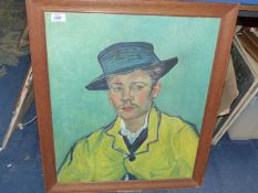 A large wooden framed Print titled 'A Portrait of Armand Roulin' after Vincent Van Gogh.