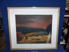 A modern framed Annie Gunning Oil on canvas entitled verso "Hay bales below Hunters moon"