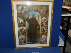 A single framed Religious Print with multiple images.