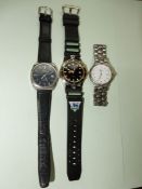 Three gentleman's quartz movement Wristwatches including "Longines" with white face having date
