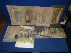 Eight pencil and watercolour studies of chapels.