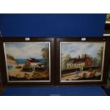 A pair of Oil on board Folk Art, signed R. Neale 1919.