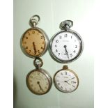 Four crown wound Pocket Watches - three with Arabic numerals and including "Railway Time Keeper",