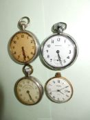 Four crown wound Pocket Watches - three with Arabic numerals and including "Railway Time Keeper",