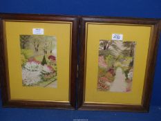 A pair of early 20th century Watercolours of garden scenes, signed F. Smith.