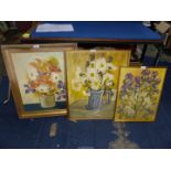 Three framed Oils on board depicting a Still Life of flowers;