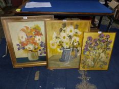 Three framed Oils on board depicting a Still Life of flowers;