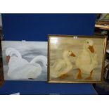 An unframed Oil on board depicting a pair of Swans (24" x 18 1/2"),