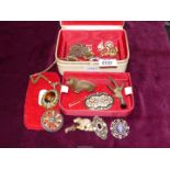 A small quantity of costume jewellery brooches including Scottish Talon brooch with silver mount,