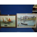 A framed Oil on board of sailing boats and rowing boats, no visible signature,