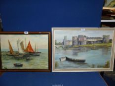 A framed Oil on board of sailing boats and rowing boats, no visible signature,