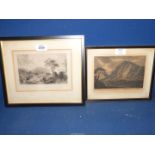 Two framed Etchings; 'Carraigcennin' by S. Alken and 'Loch Linnhe: Looking South' by D. Buckle.