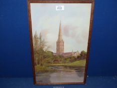 A Fred Stafford signed Watercolour of Salisbury Cathedral from the meadows, dated 1921,