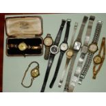 A presentation cased "Lanco" lady's yellow metal cased wristwatch having Arabic numerals but with