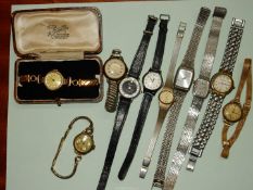 A presentation cased "Lanco" lady's yellow metal cased wristwatch having Arabic numerals but with