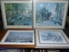 Four framed Prints including print of Venice, Paris, Claude Monet, etc.