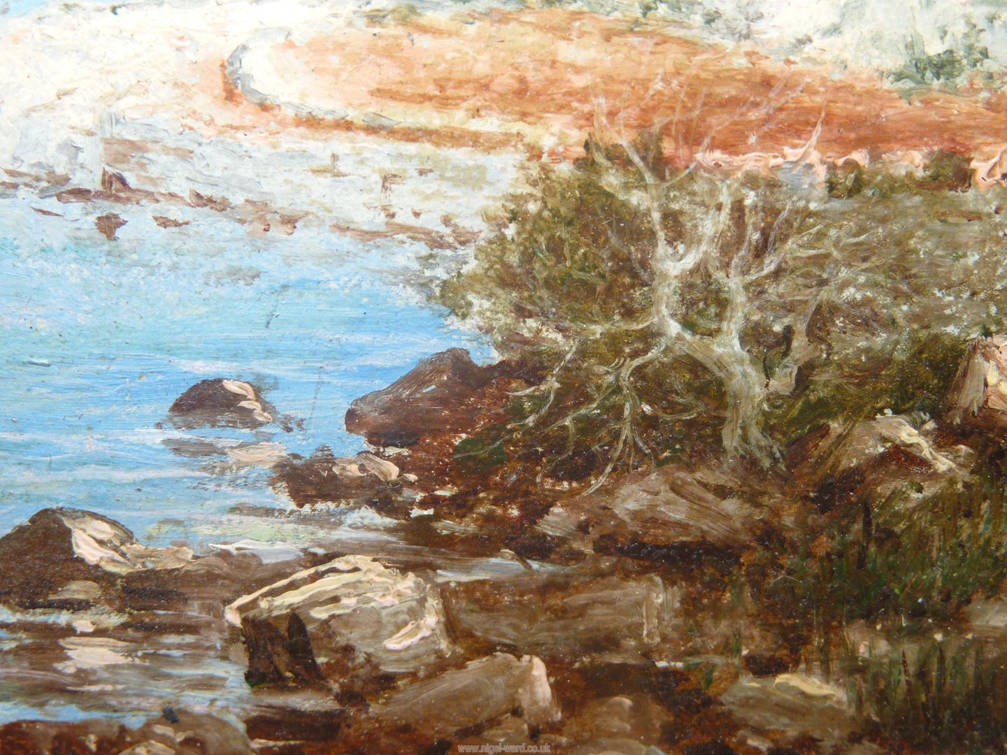 A framed but unglazed Oil on board depicting a coastal scene (possibly Malta), signed 'Bonetto'. - Image 13 of 15